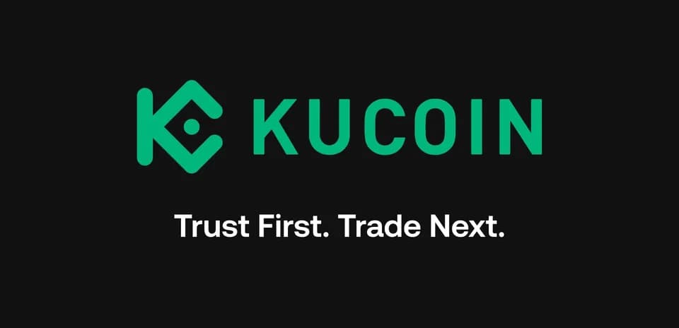 Logotipo de KuCoin con lema publicitario