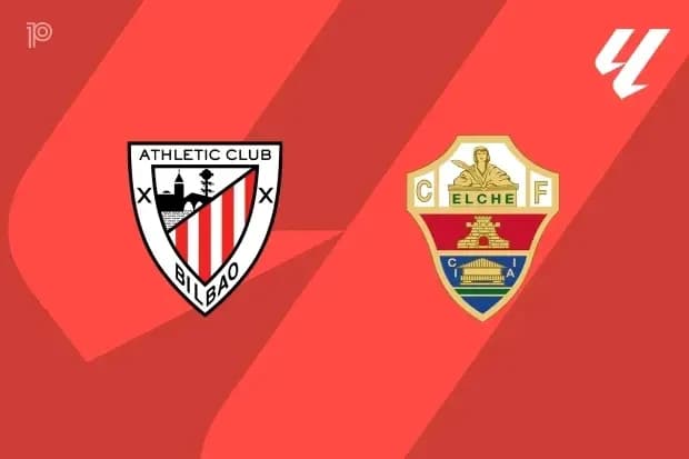 Logos de Athletic Club y Elche CF en fondo rojo