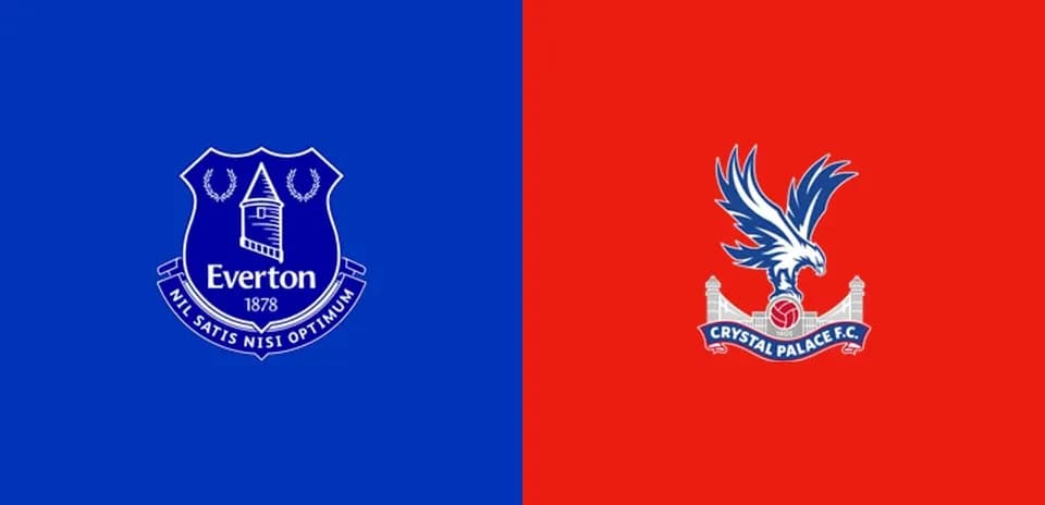 Escudos de Everton y Crystal Palace en fondo colorido