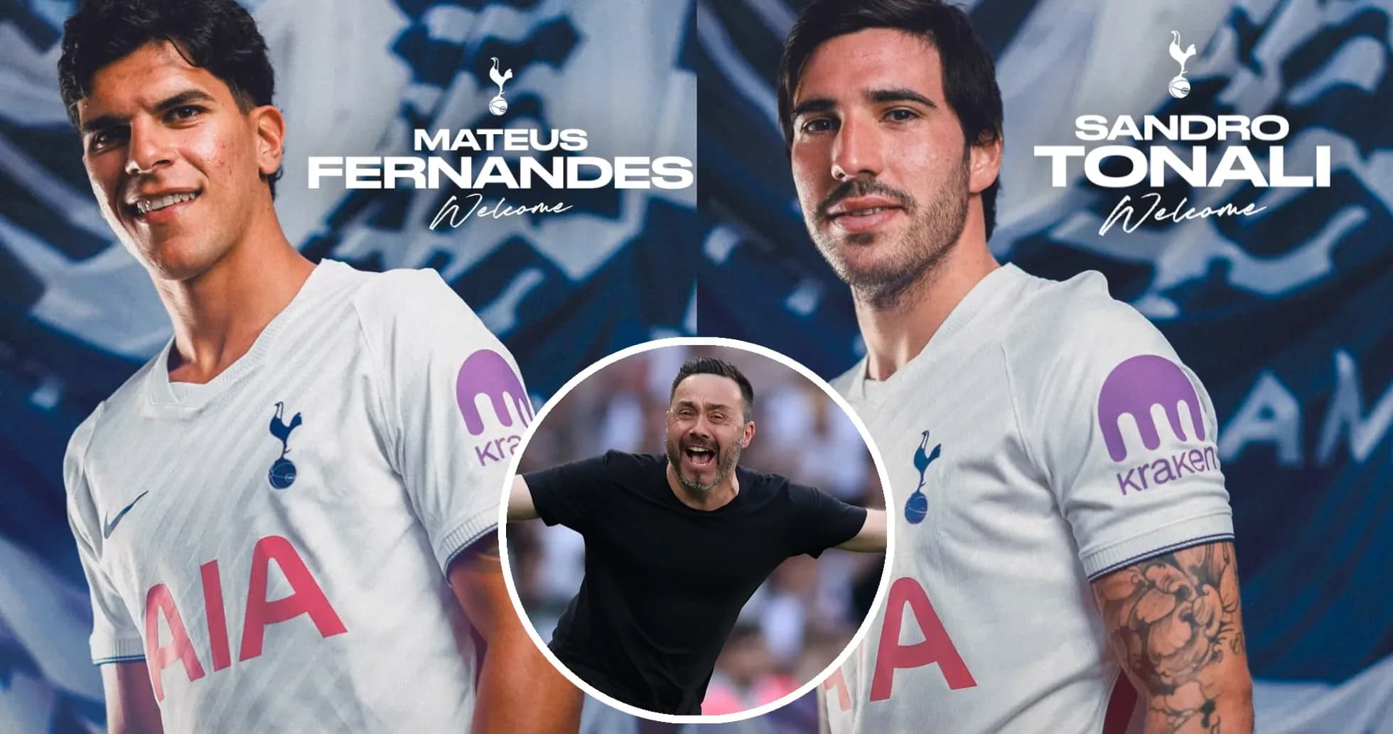 Mateus Fernandes y Sandro Tonali en presentación de Tottenham