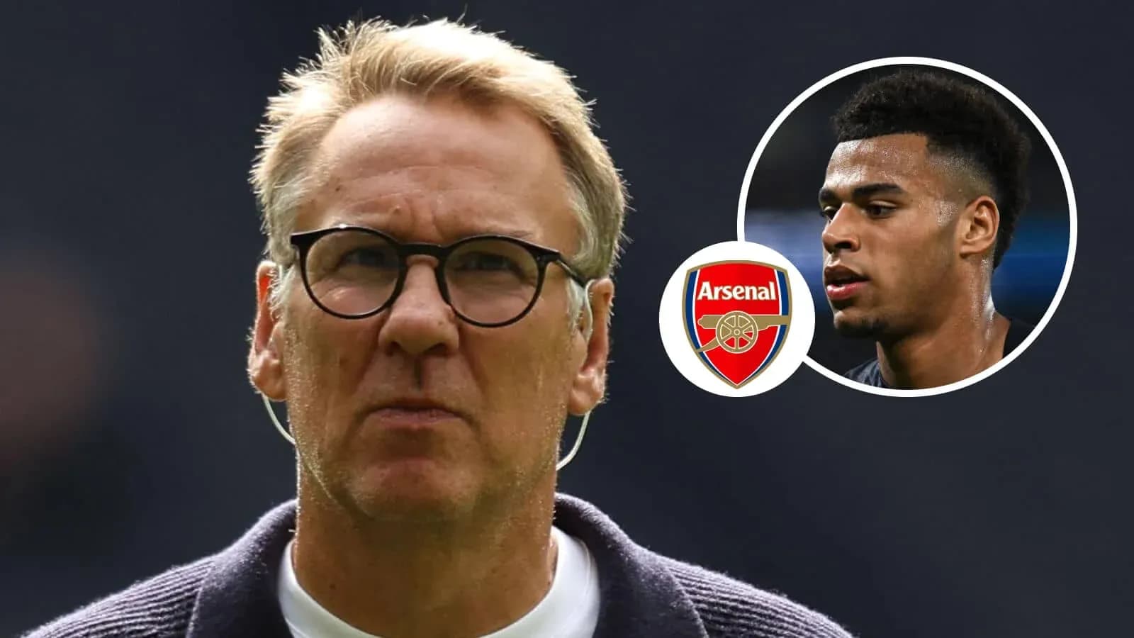 Entrenador con logo de Arsenal y jugador en imagen