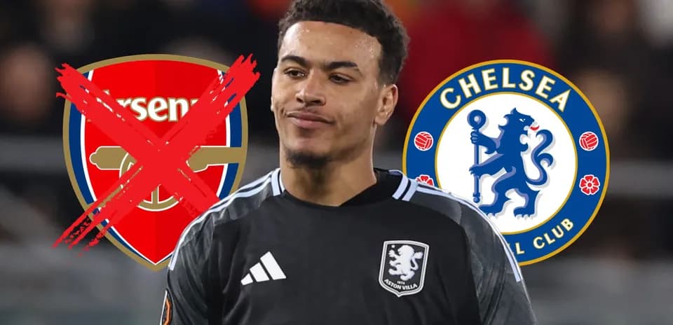 Jugador en uniforme de Aston Villa con logos de Arsenal y Chelsea