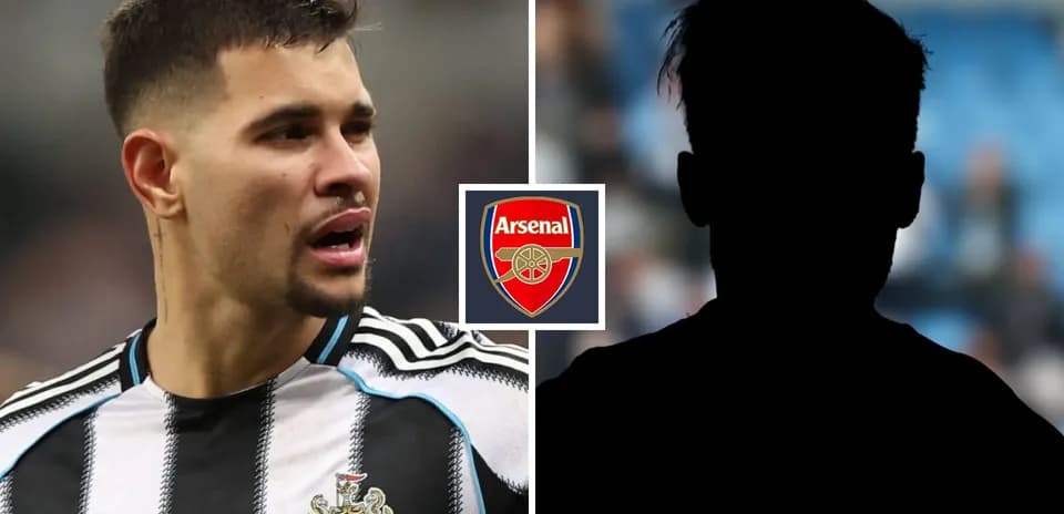 Jugador de Newcastle y logo de Arsenal superpuestos