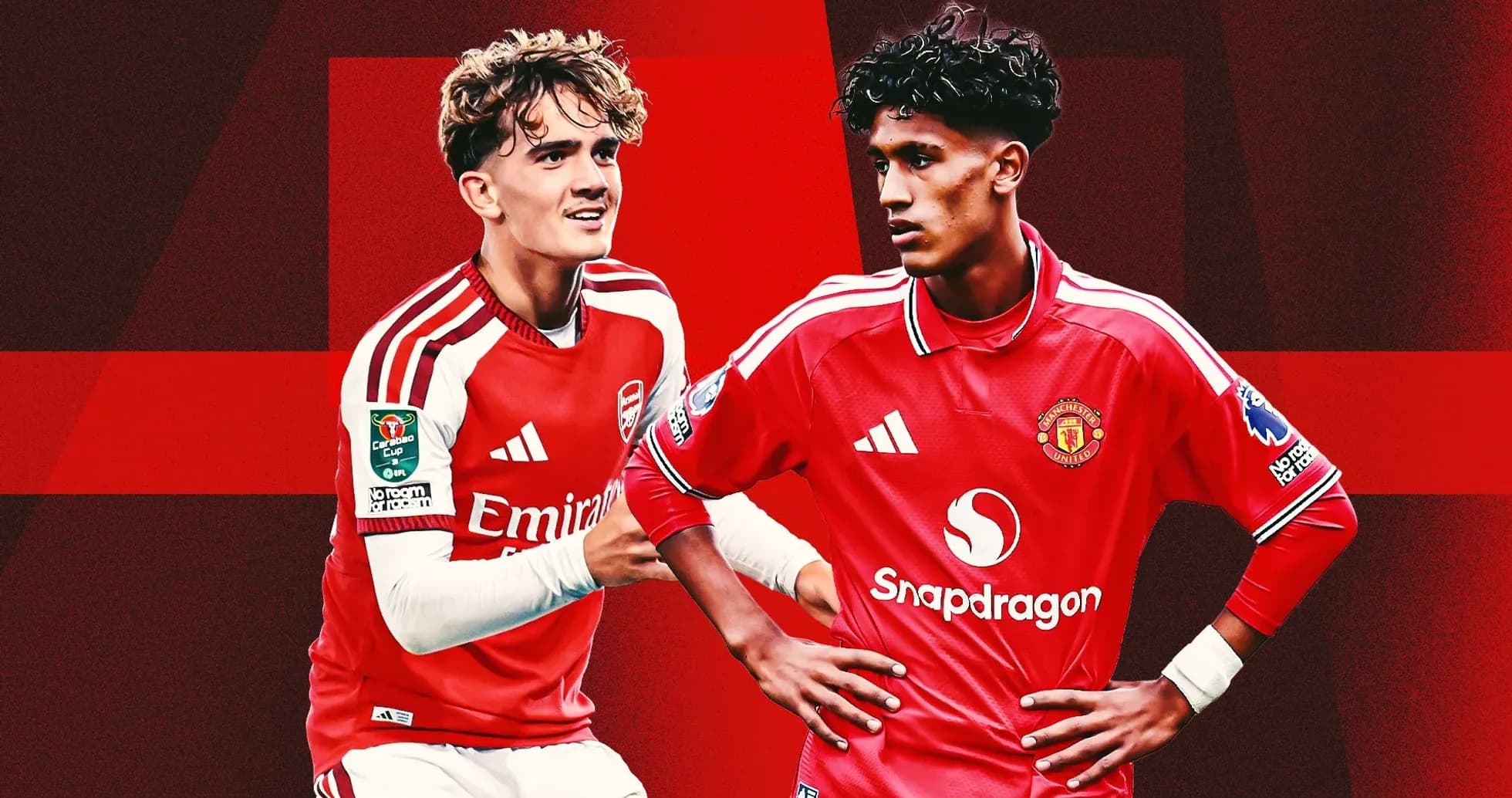 Jugadores de Arsenal y Manchester United en uniforme