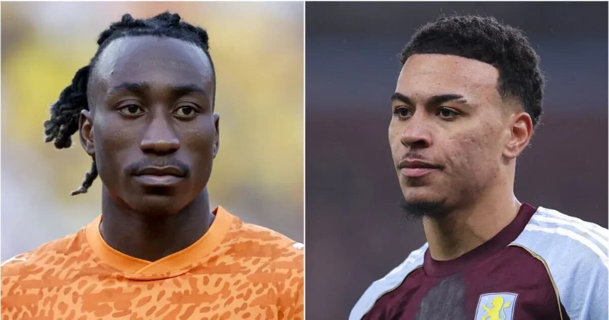 Dos jugadores en primer plano, uno con uniforme naranja