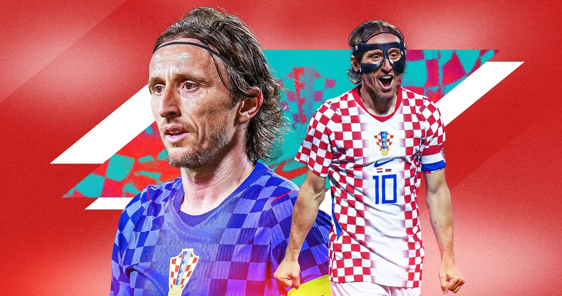 Luka Modrić en uniforme croata con fondo colorido