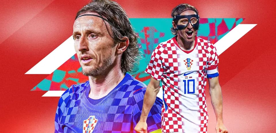 Luka Modrić en uniforme croata con fondo colorido