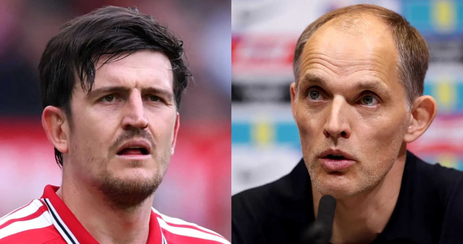 Harry Maguire and Thomas Tuchel during press events