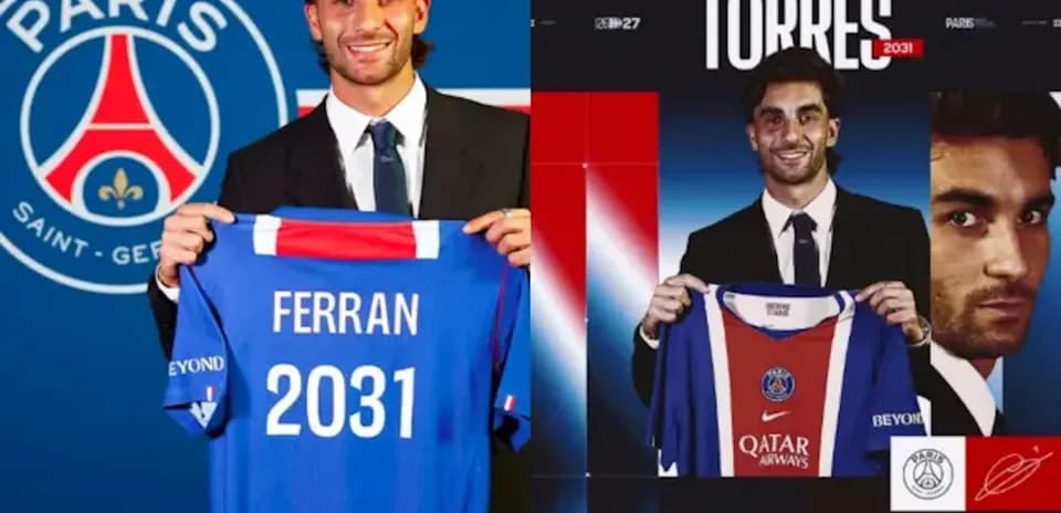 Ferran Torres presentando camiseta del PSG en conferencia