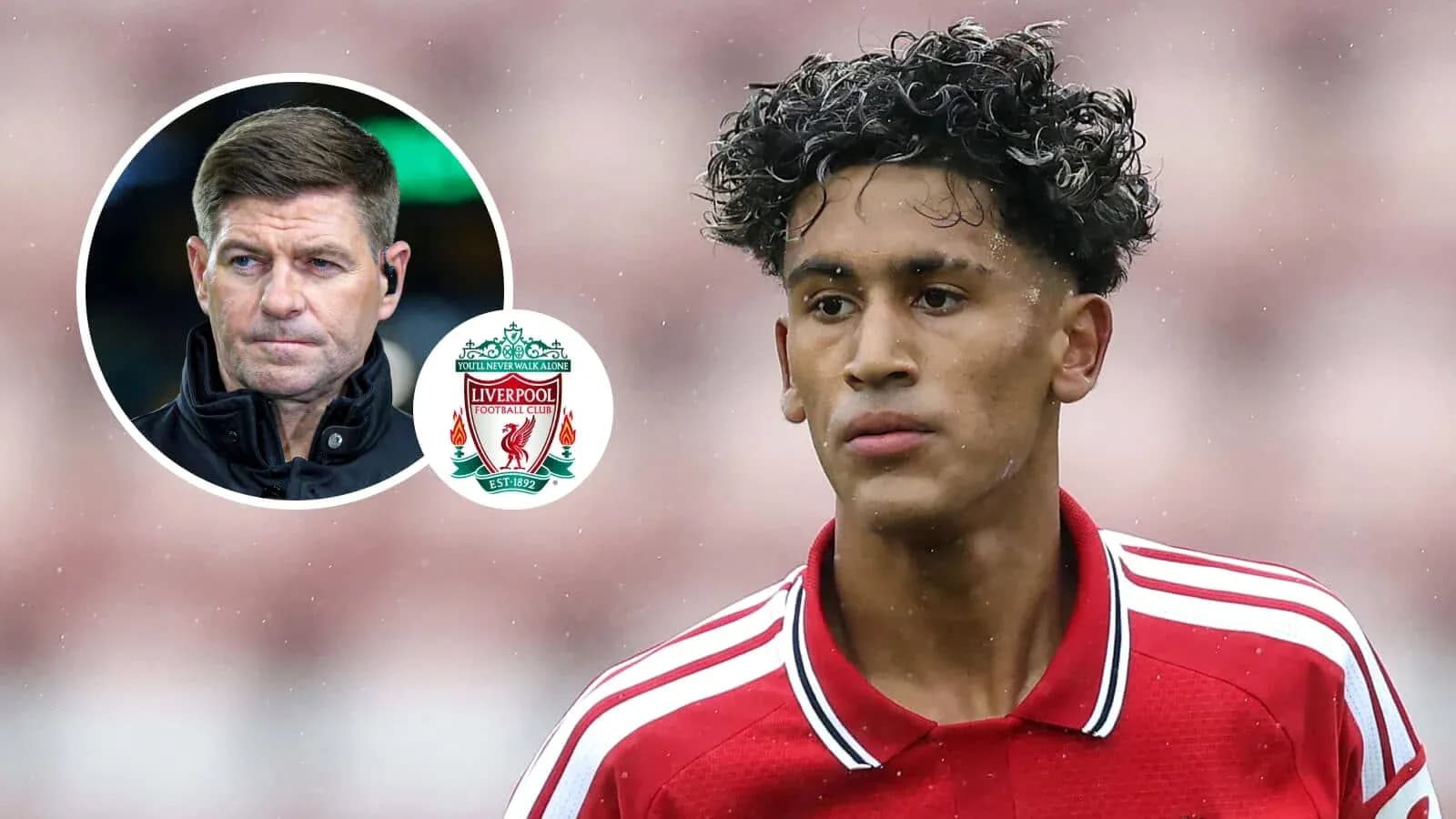 Jugador de Liverpool en primer plano con entrenador detrás