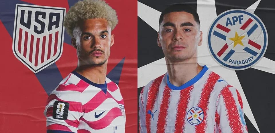 Jugadores de USA y Paraguay para el partido