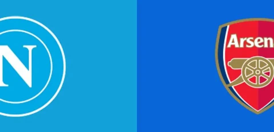 Logos de Napoli y Arsenal en fondo azul