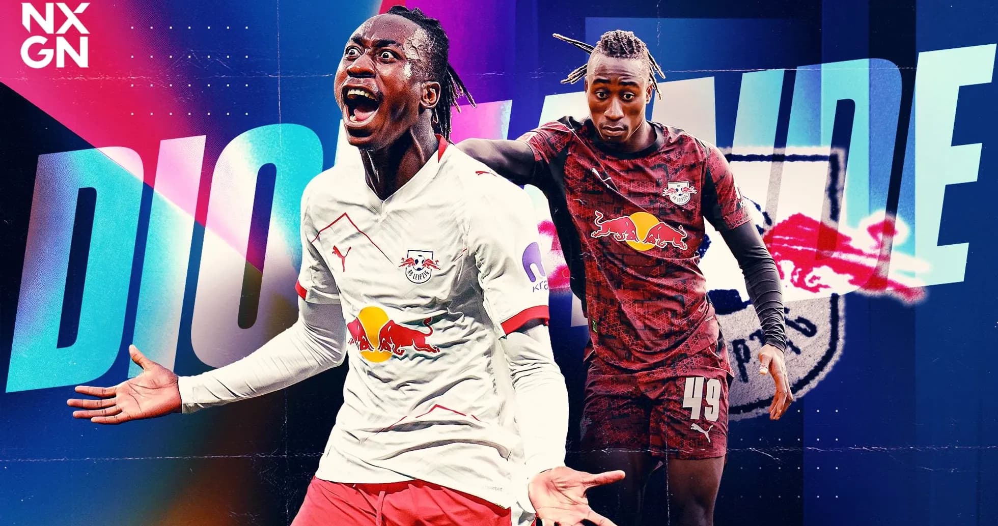Diógenes celebrando un gol con camiseta de RB Leipzig