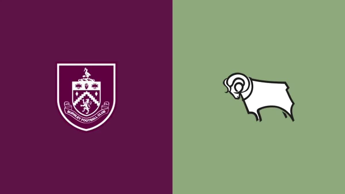 Escudos de Burnley y Derby County en fondo colorido