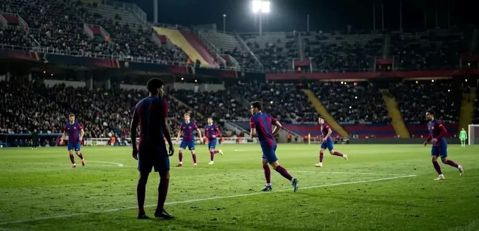 Jugadores del FC Barcelona en partido nocturno