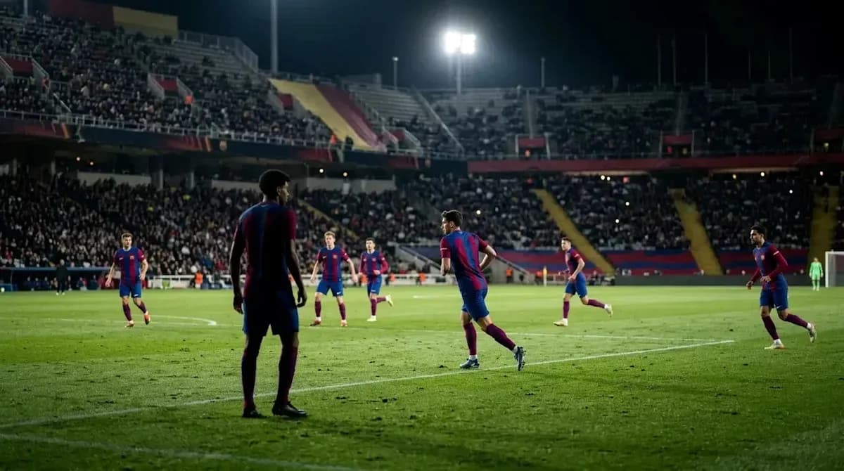 Jugadores del FC Barcelona en partido nocturno