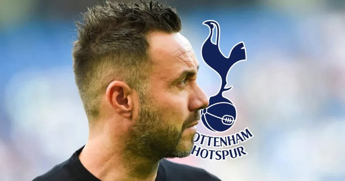 Hombre mirando hacia un lado con logo de Tottenham