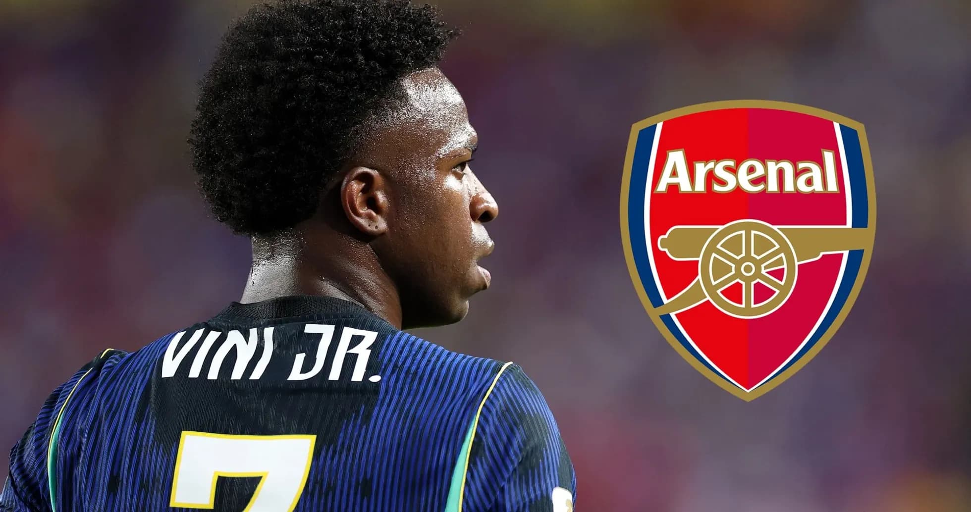 Jugador Vini Jr. con camiseta de equipo y logo de Arsenal