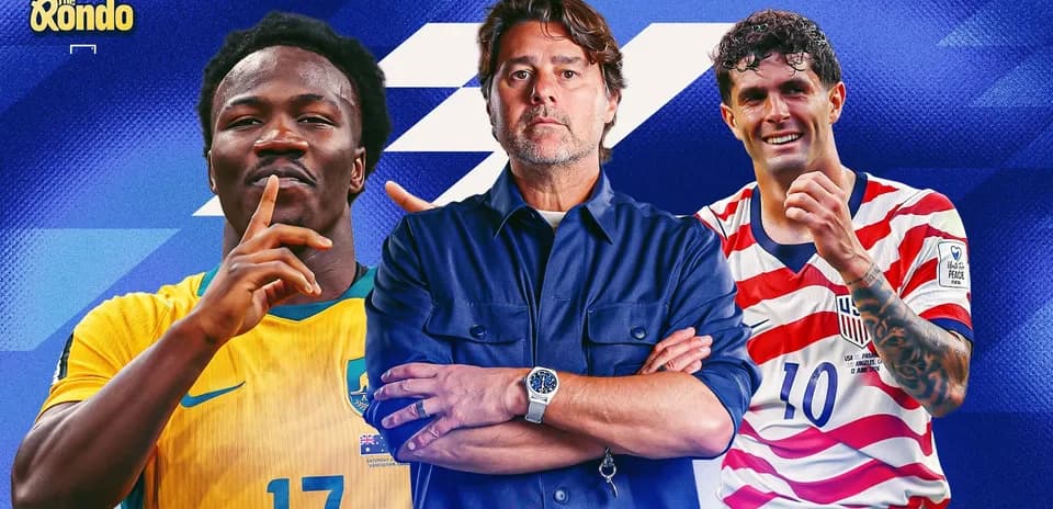 Jugadores y entrenador en gráfico promocional de fútbol
