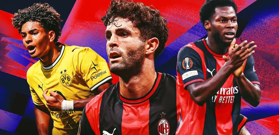 Tres jugadores de fútbol en fondo colorido