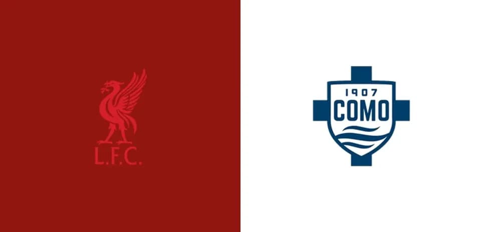 Logos de Liverpool FC y Como 1907 en fondo contrastante