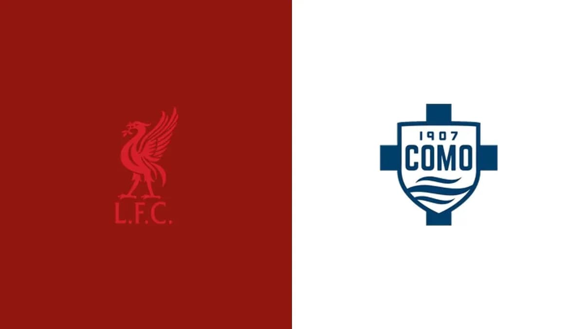 Logos de Liverpool FC y Como 1907 en fondo contrastante