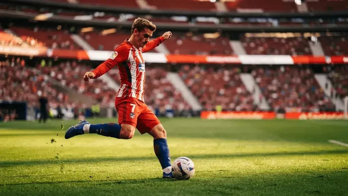 Jugador de Atlético de Madrid ejecutando un tiro libre