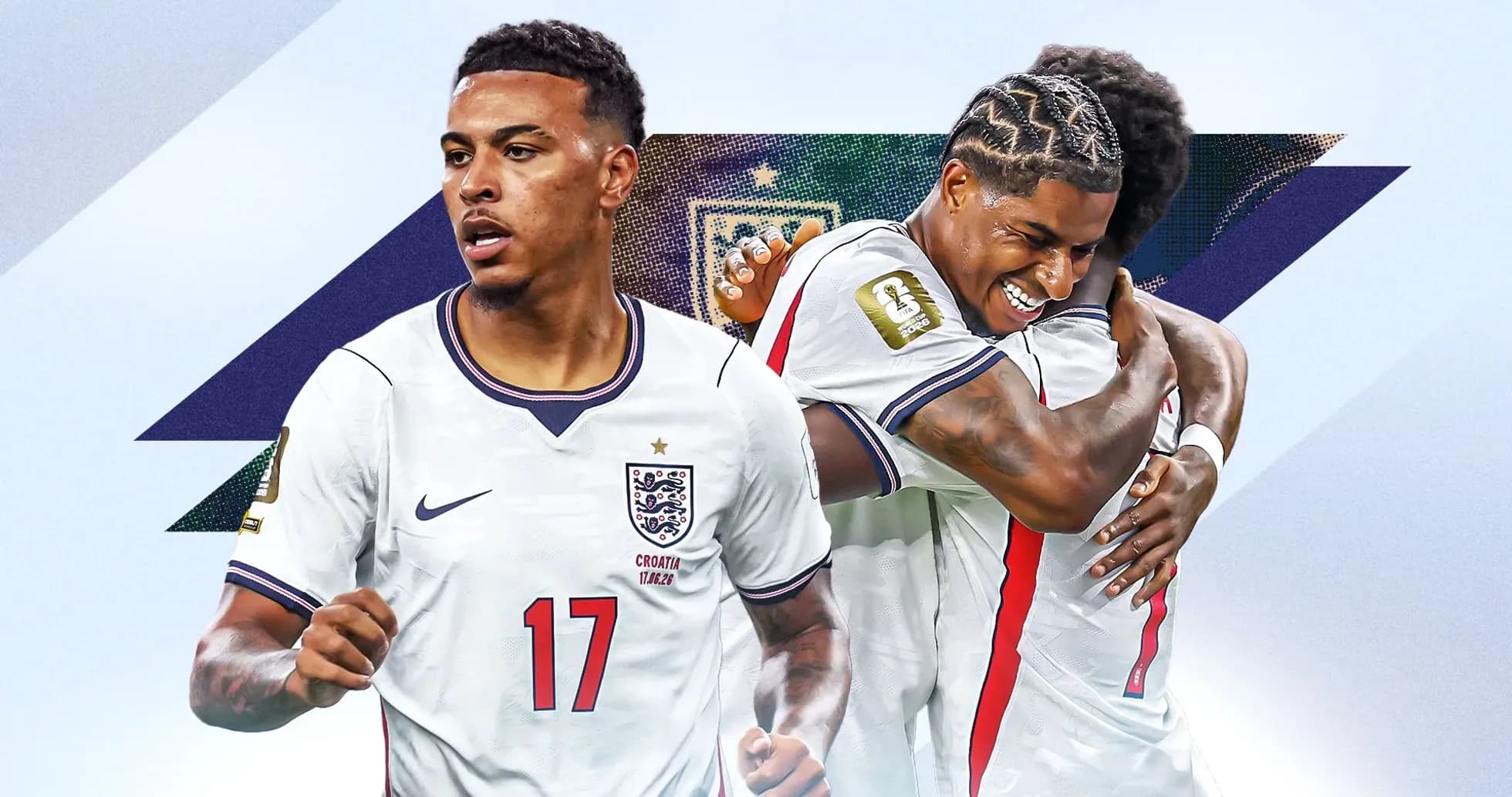 Jugadores de Inglaterra celebrando un gol juntos