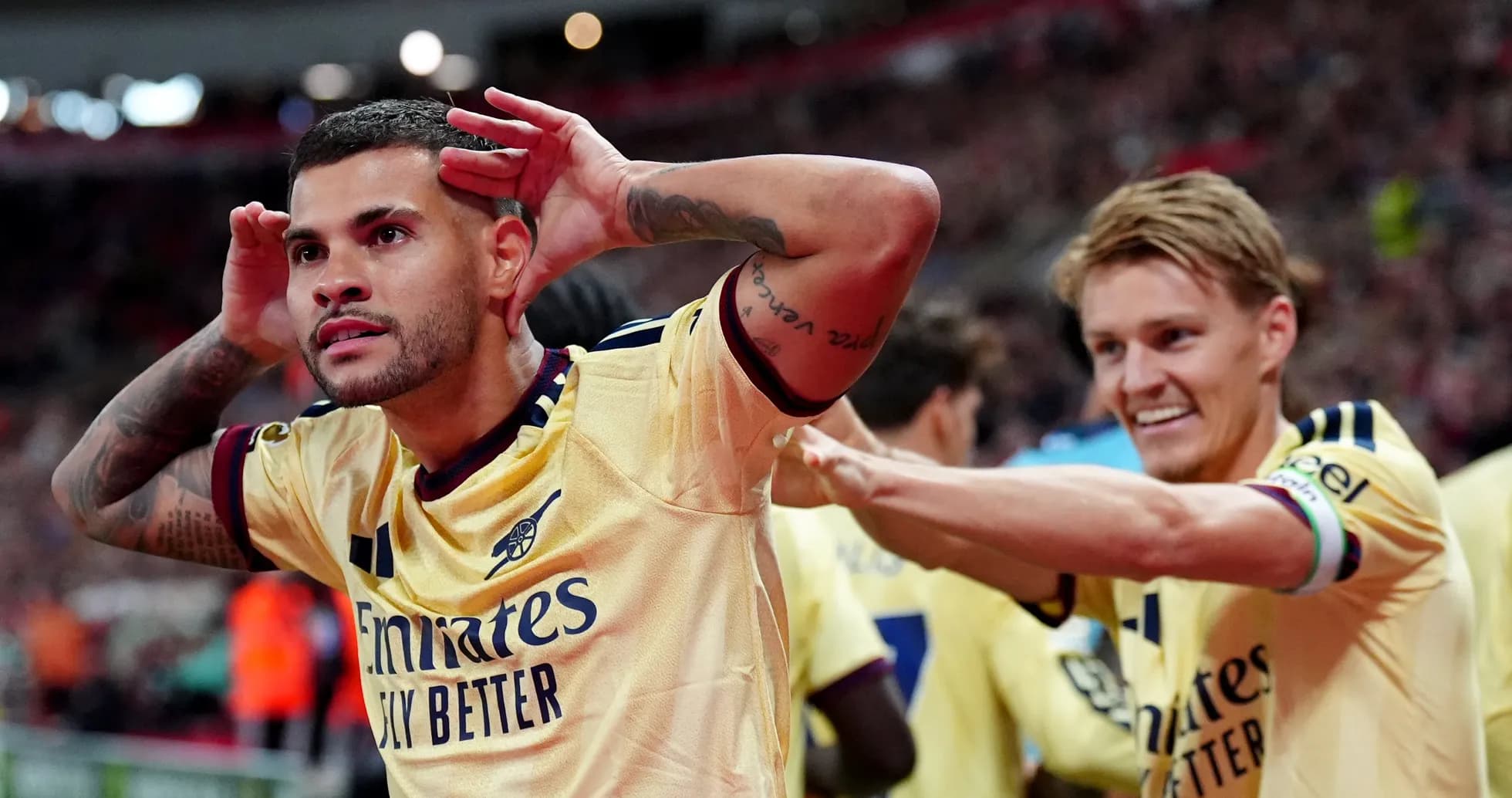 Celebración de jugador de Arsenal en el partido