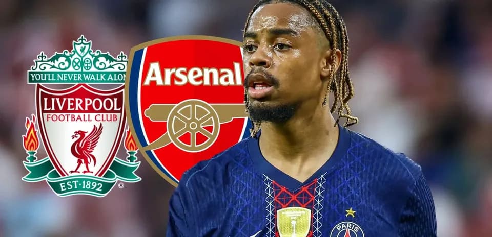 Jugador de PSG frente a logos de Liverpool y Arsenal