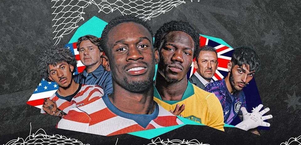 Jugadores y entrenadores de fútbol en collage artístico