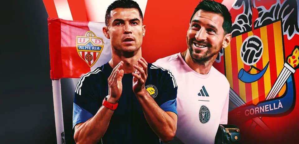 Cristiano Ronaldo y portero sonriendo en fondo de clubes