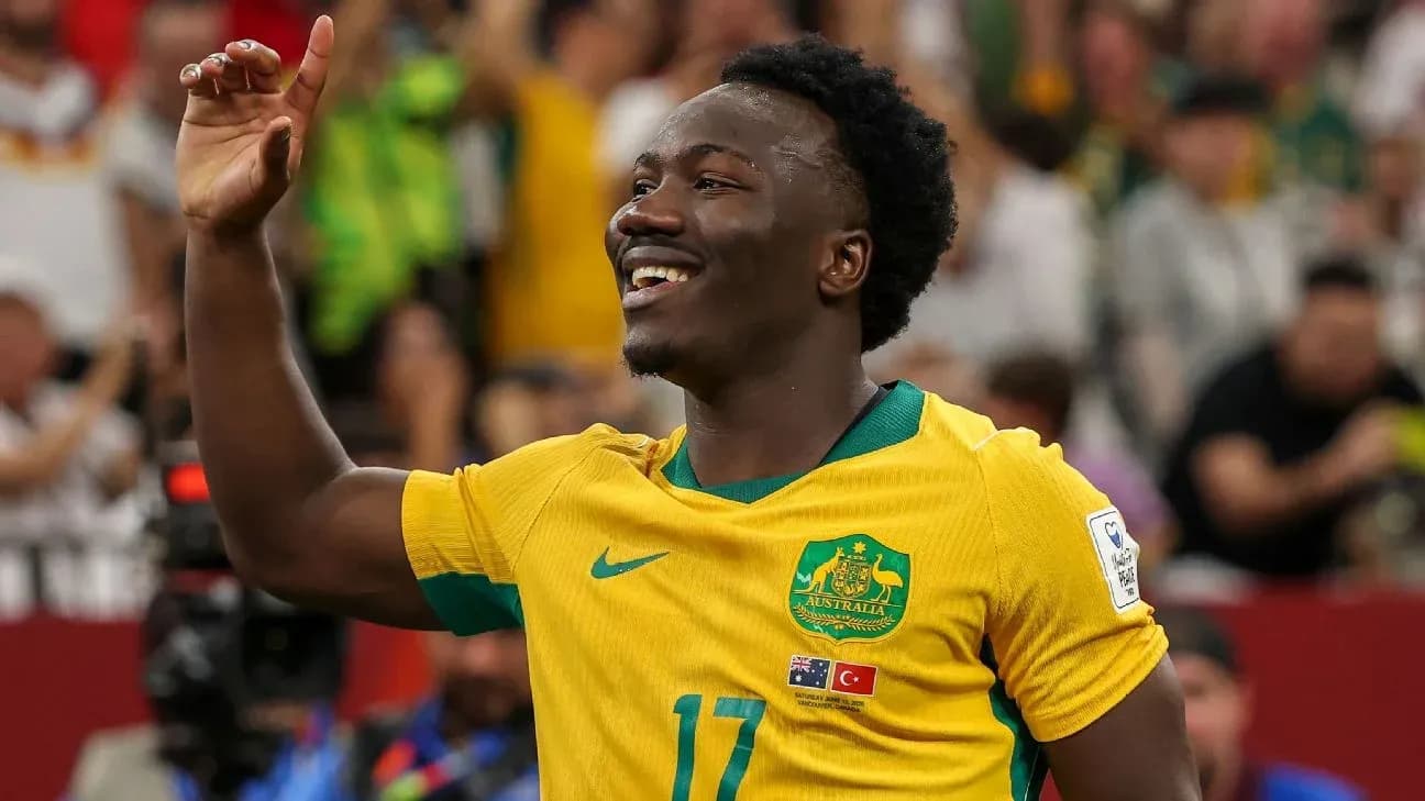 Jugador australiano celebrando un gol en partido