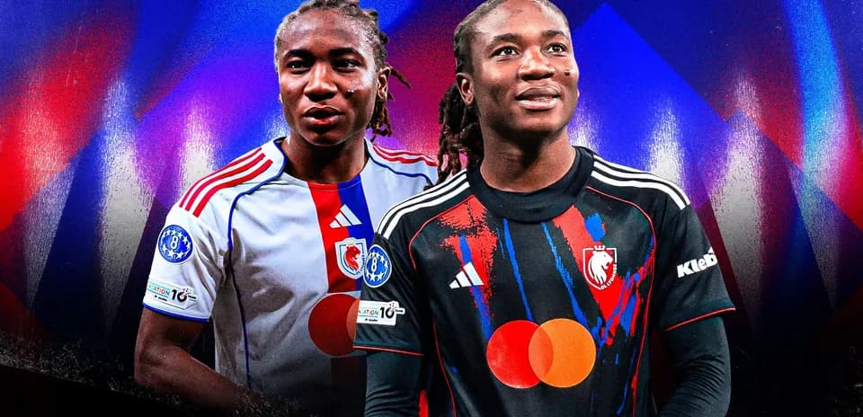 Jugadores en uniformes de fútbol con fondo colorido