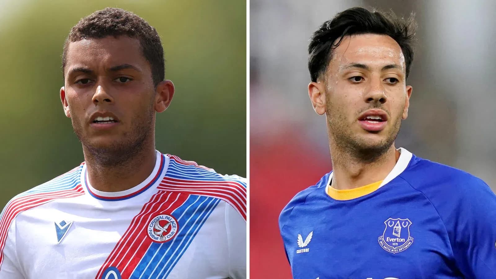 Dos jugadores de fútbol en uniforme de sus equipos