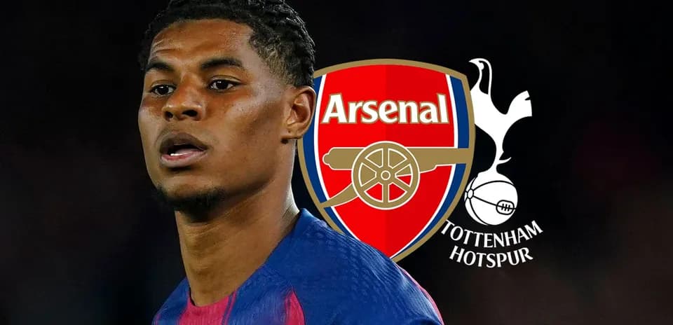 Jugador de fútbol con logos de Arsenal y Tottenham