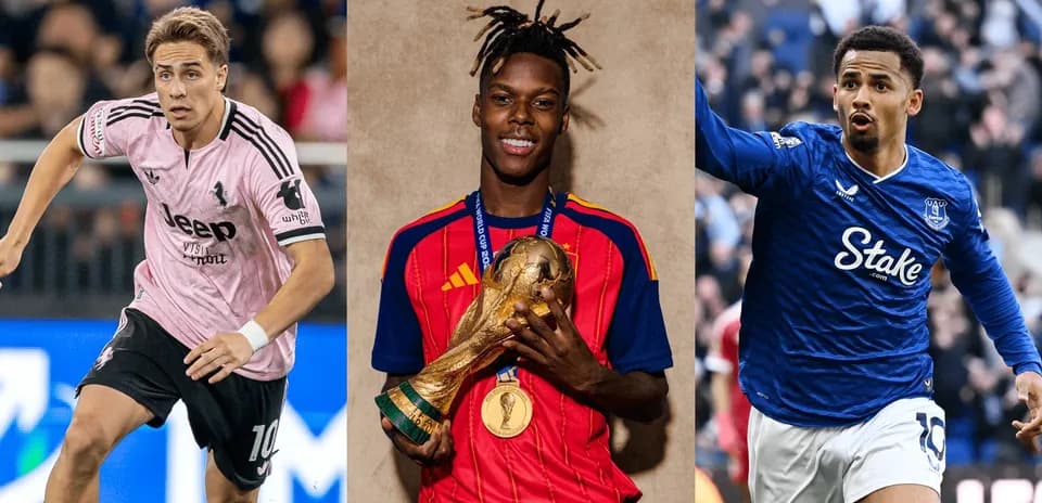 Tres futbolistas en acción y celebrando trofeo
