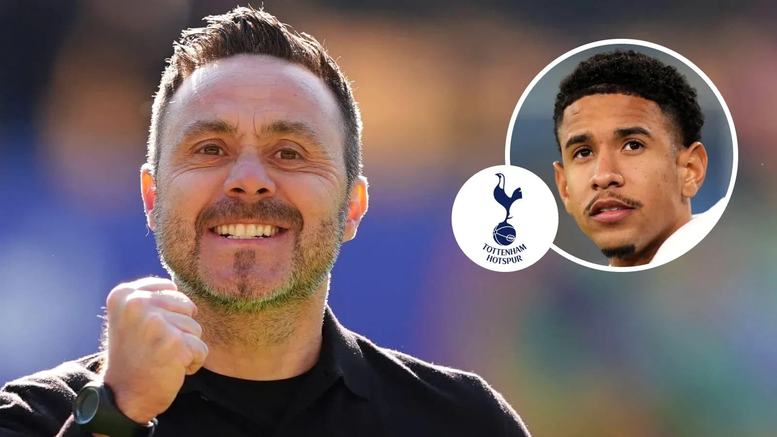 Entrenador sonriente de Tottenham Hotspur con jugador destacado