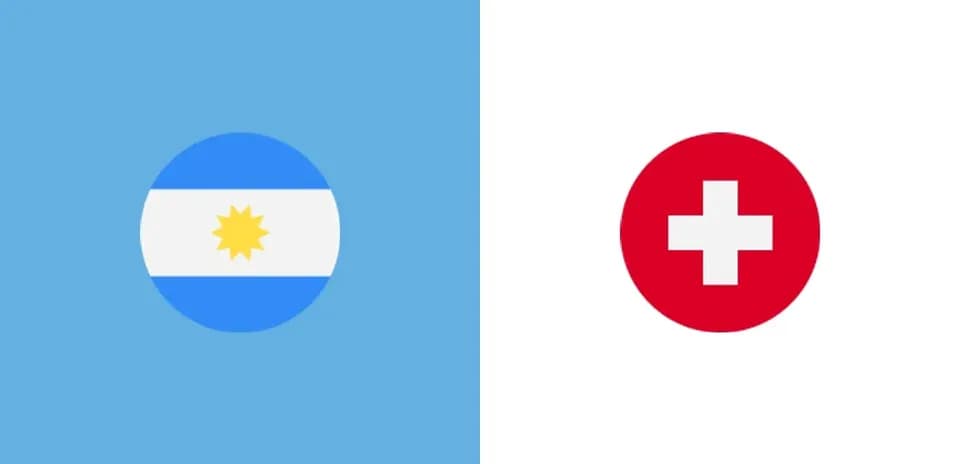 Banderas de Argentina y Suiza en fondo azul y blanco