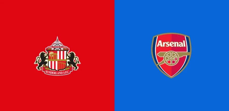 Logos de Sunderland A.F.C. y Arsenal en fondo colorido