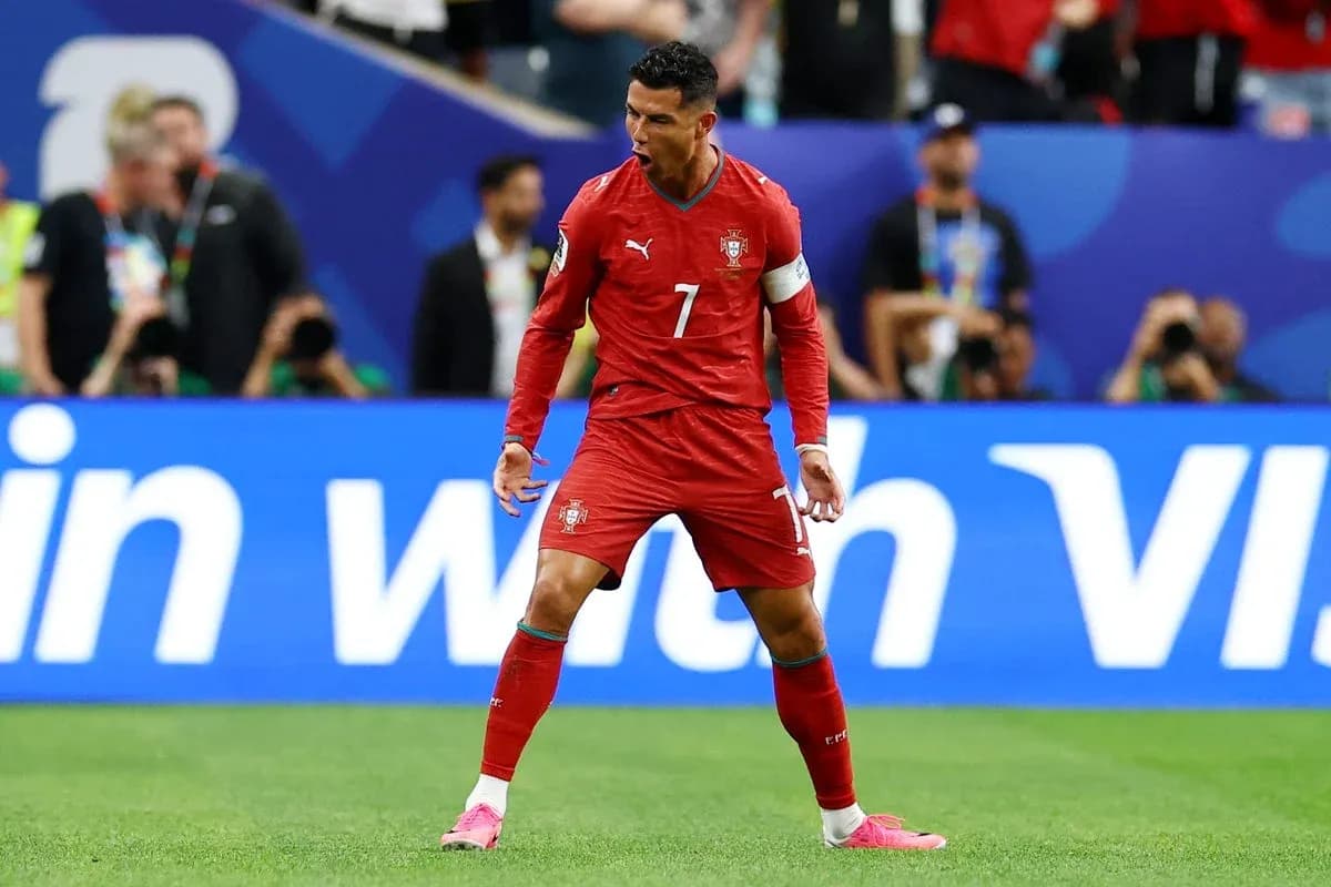Cristiano Ronaldo celebrating on the pitch for Portugal
