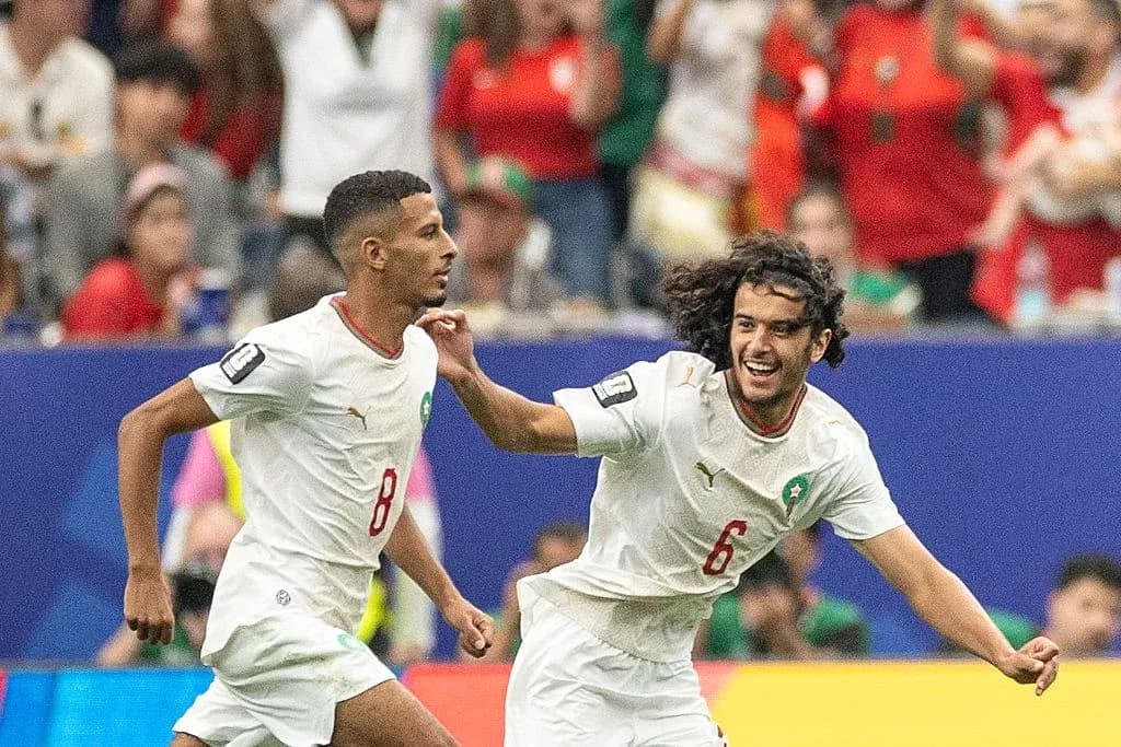 Jugadores de Marruecos celebrando un gol en partido