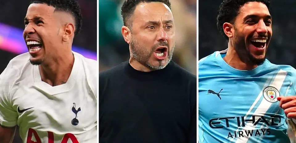 Tres jugadores de fútbol y un entrenador en acción