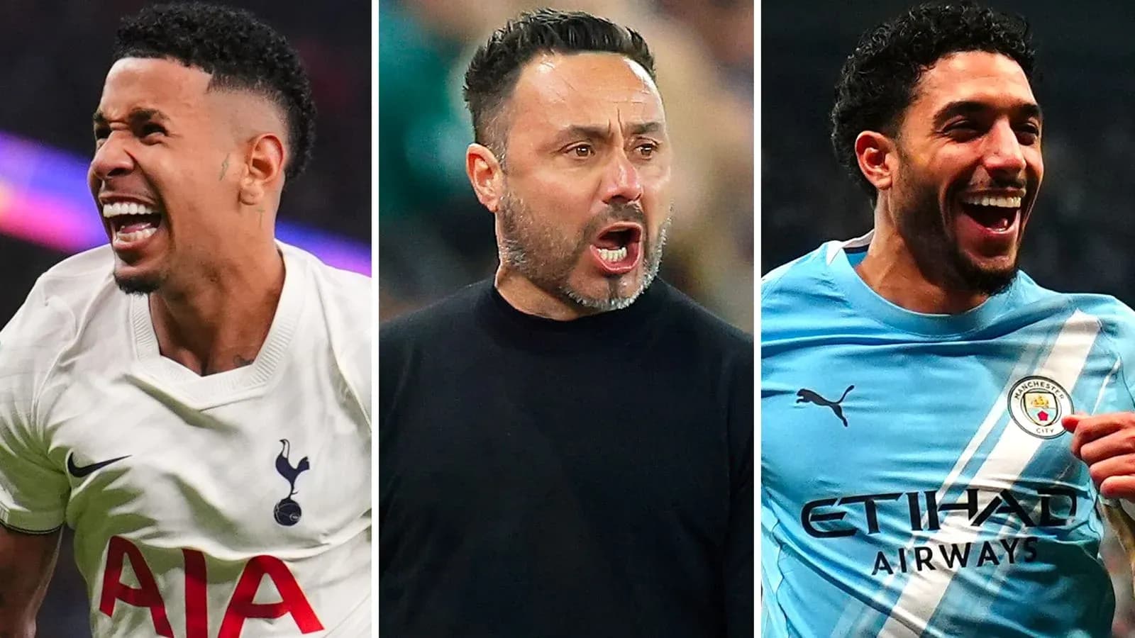 Tres jugadores de fútbol y un entrenador en acción