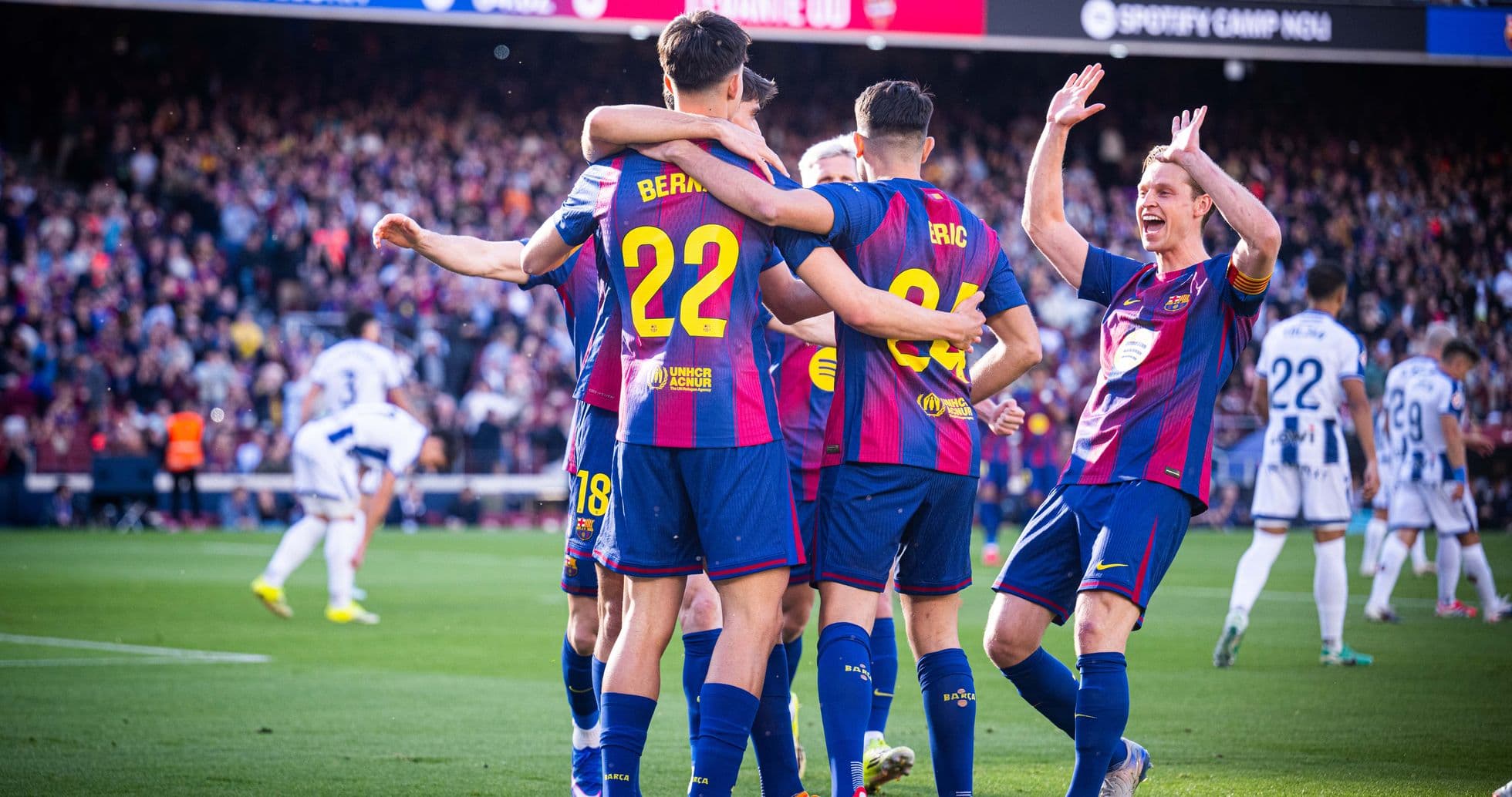 Jugadores del Barcelona celebrando un gol