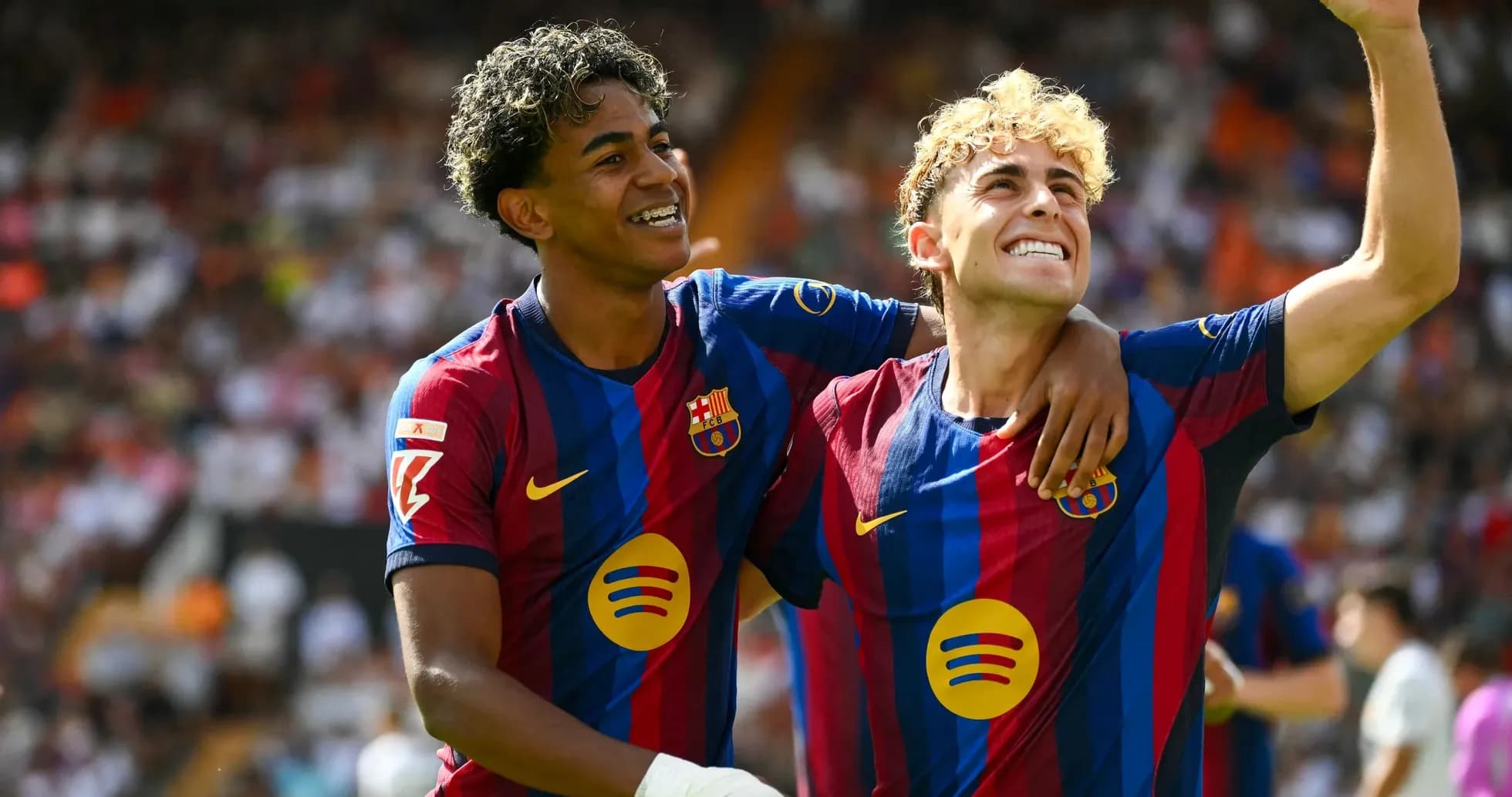 Jugadores del Barcelona celebrando un gol