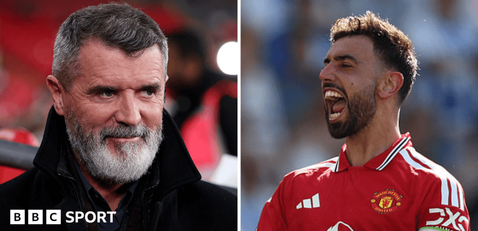 Roy Keane y Bruno Fernandes en acción
