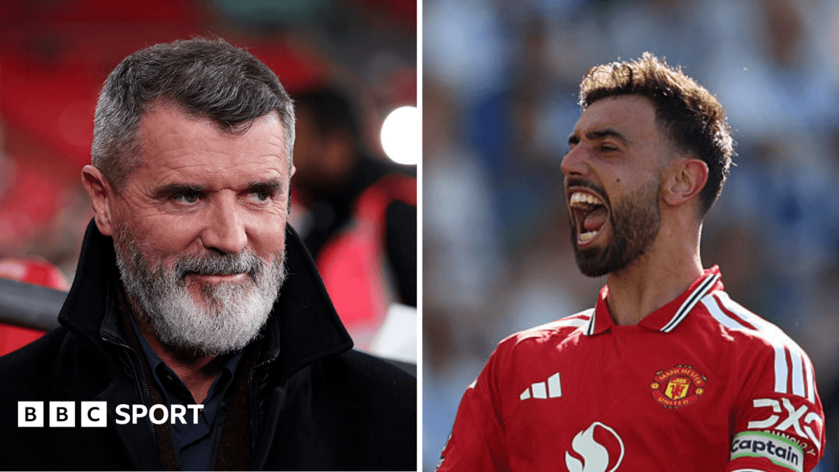 Roy Keane y Bruno Fernandes en acción