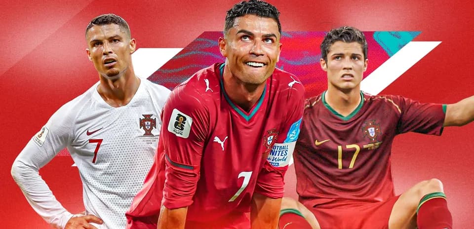 Tres versiones de Cristiano Ronaldo en diferentes uniformes