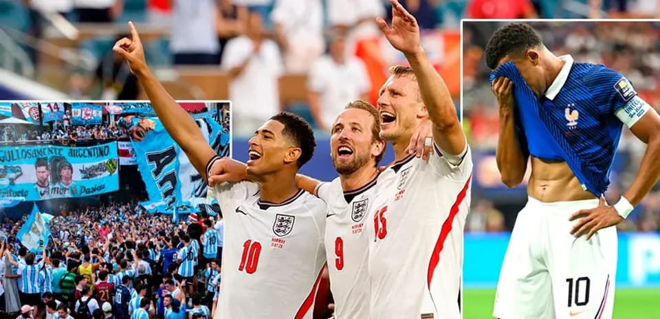 Jugadores de Inglaterra celebrando con aficionados en estadio